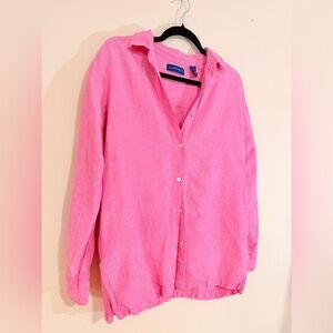 Karen Scott Pink Linen Blend Button Front Blouse M
